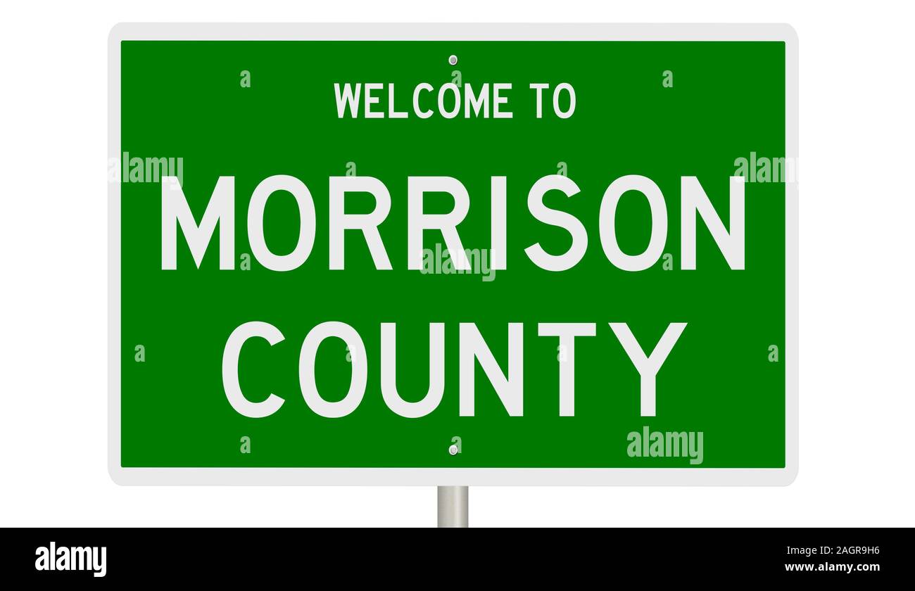 Rendering von einem grünen 3d Autobahn Zeichen für Morrison County Stockfoto