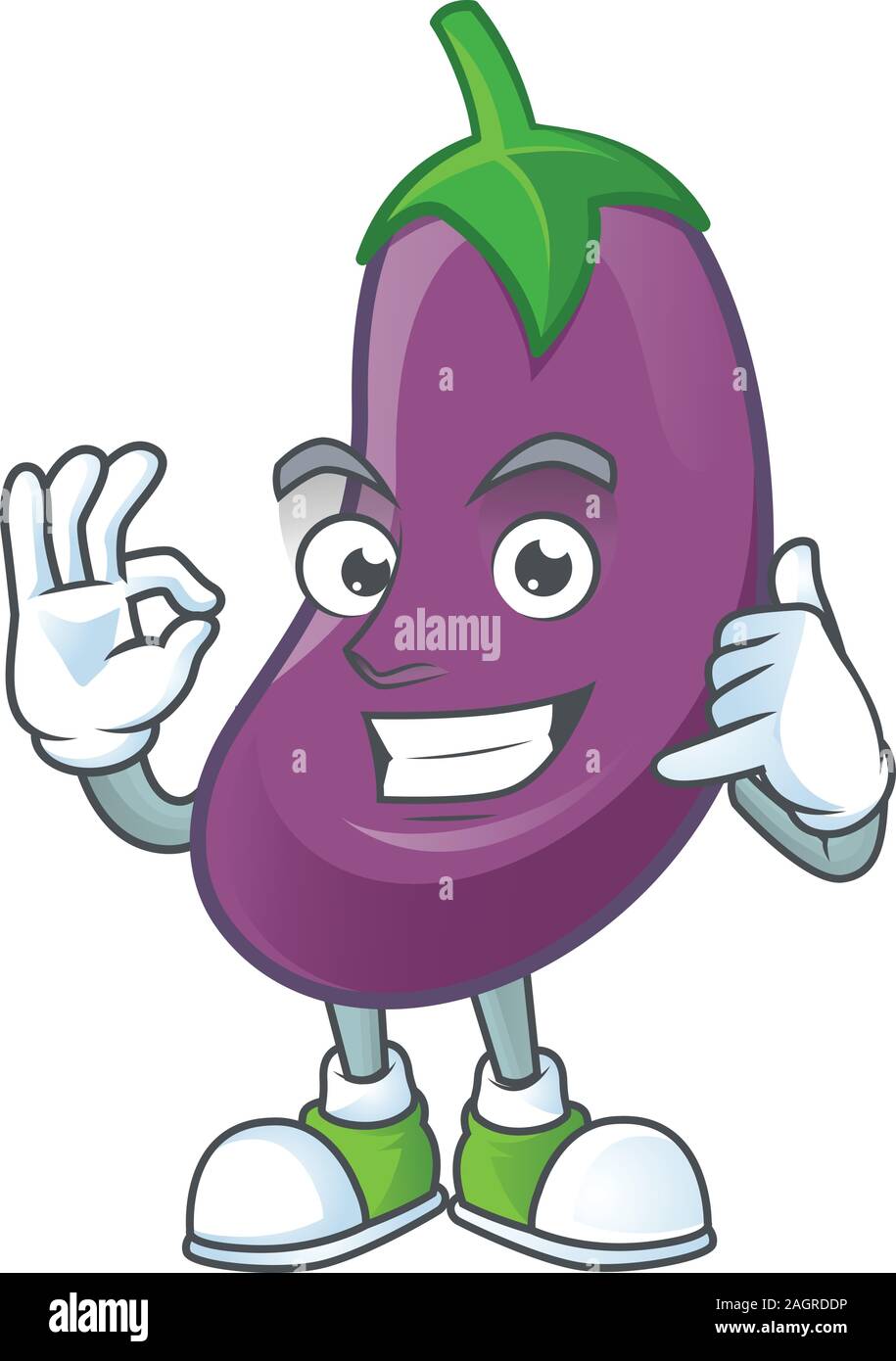 Rufen Sie mich an kühlen Aubergine Cartoon Character Design Stock Vektor