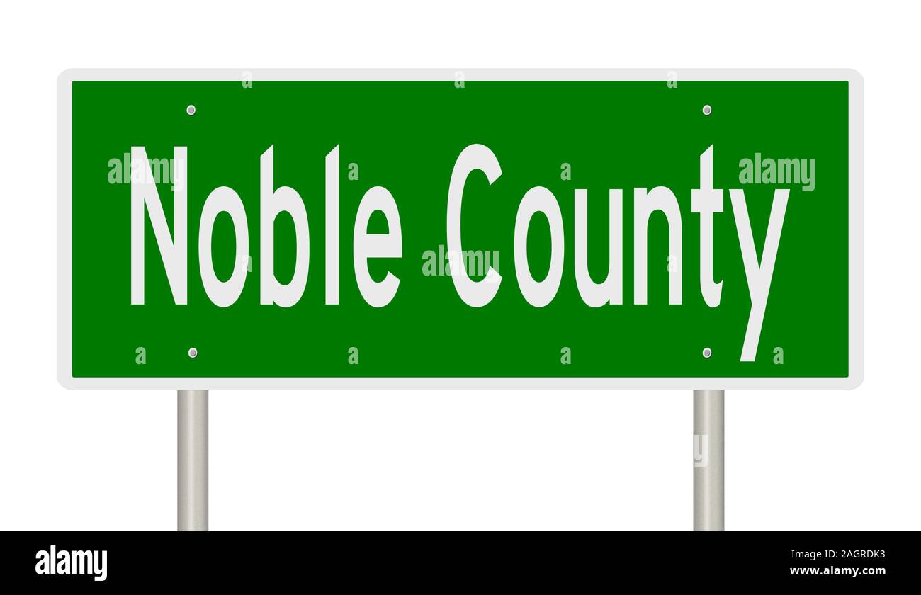 Rendering von einem grünen 3d Autobahn Zeichen für Noble County Stockfoto