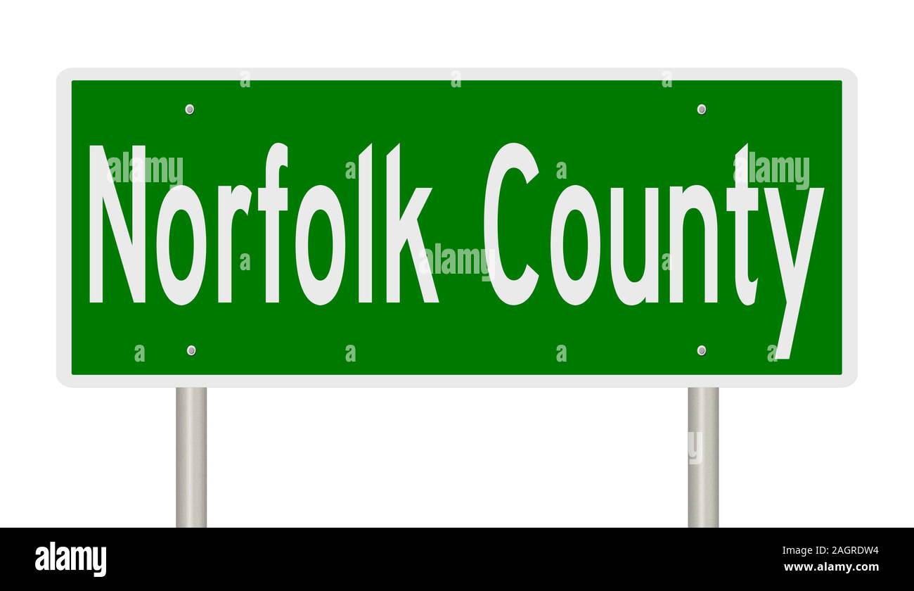 Rendering von einem grünen 3d Autobahn Zeichen für Norfolk County Stockfoto