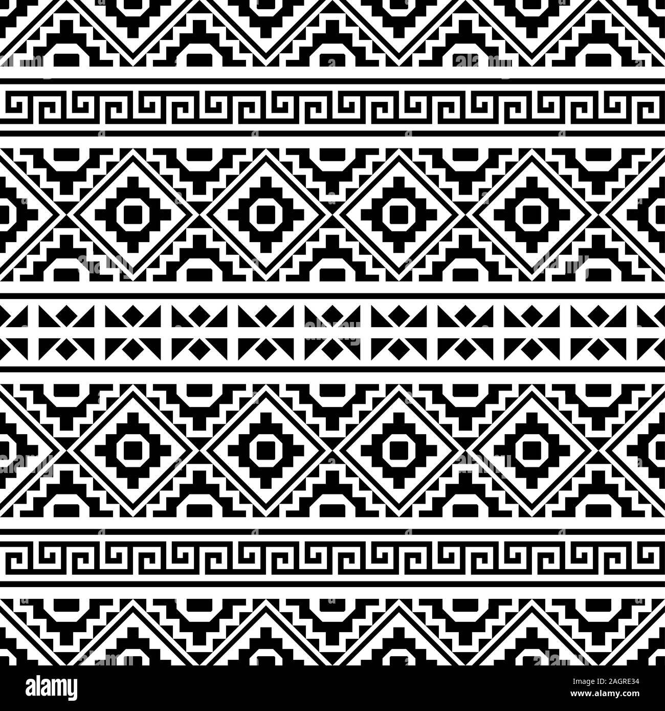 Geometrische Tribal ethnische Muster in Schwarz und Weiß Stockfoto