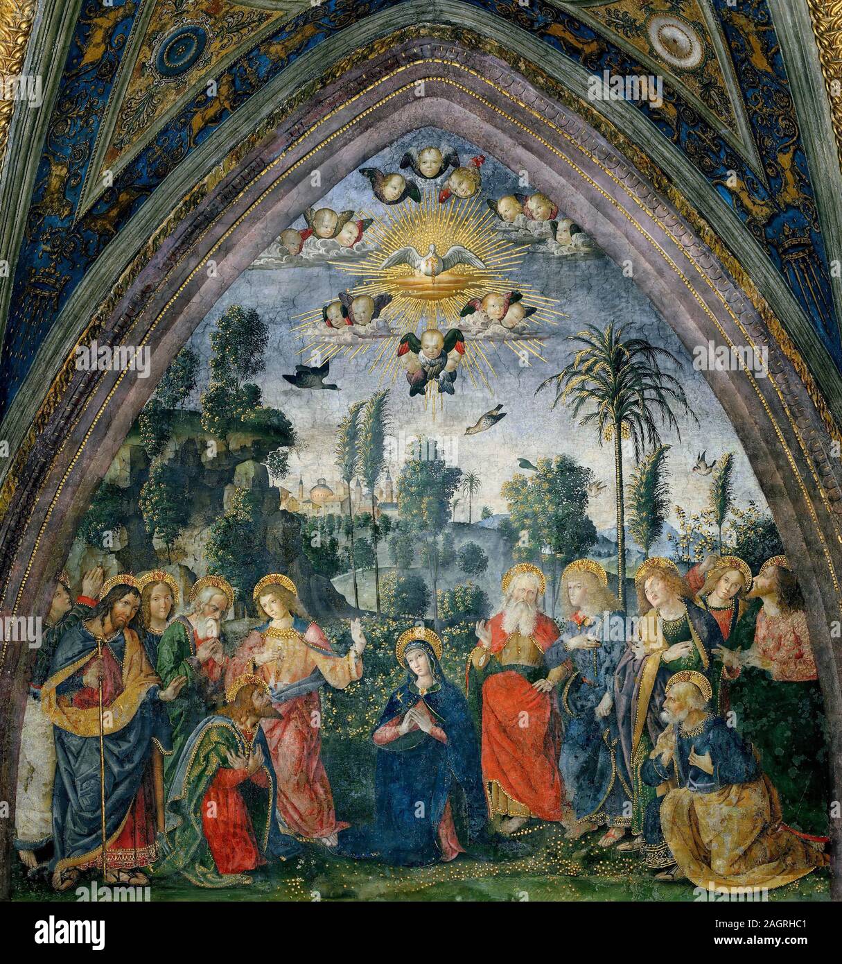 Die Herabkunft des Heiligen Geistes (Pfingsten). Museum: Appartamenti Borgia, Vatikan. Autor: PINTURICCHIO. Stockfoto