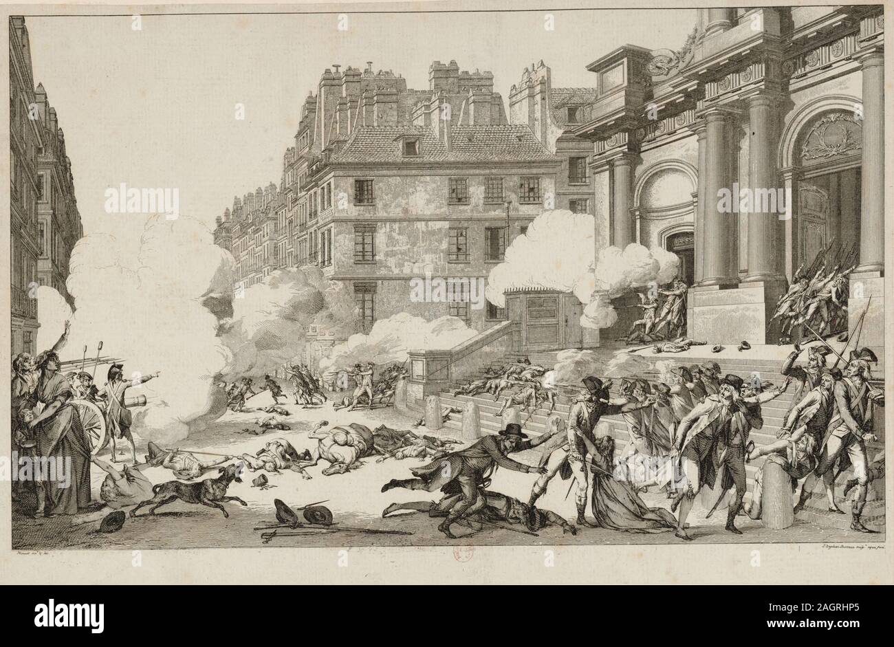 13 Vendémiaire. Napoleon Bonaparte, Niederschlagung der royalistischen Aufstand vor der Église Saint-Roch in Paris. Museum: BIBLIOTHEQUE NATIONALE DE FRANCE. Autor: ISIDOR STANISLAS HELMAN. Stockfoto