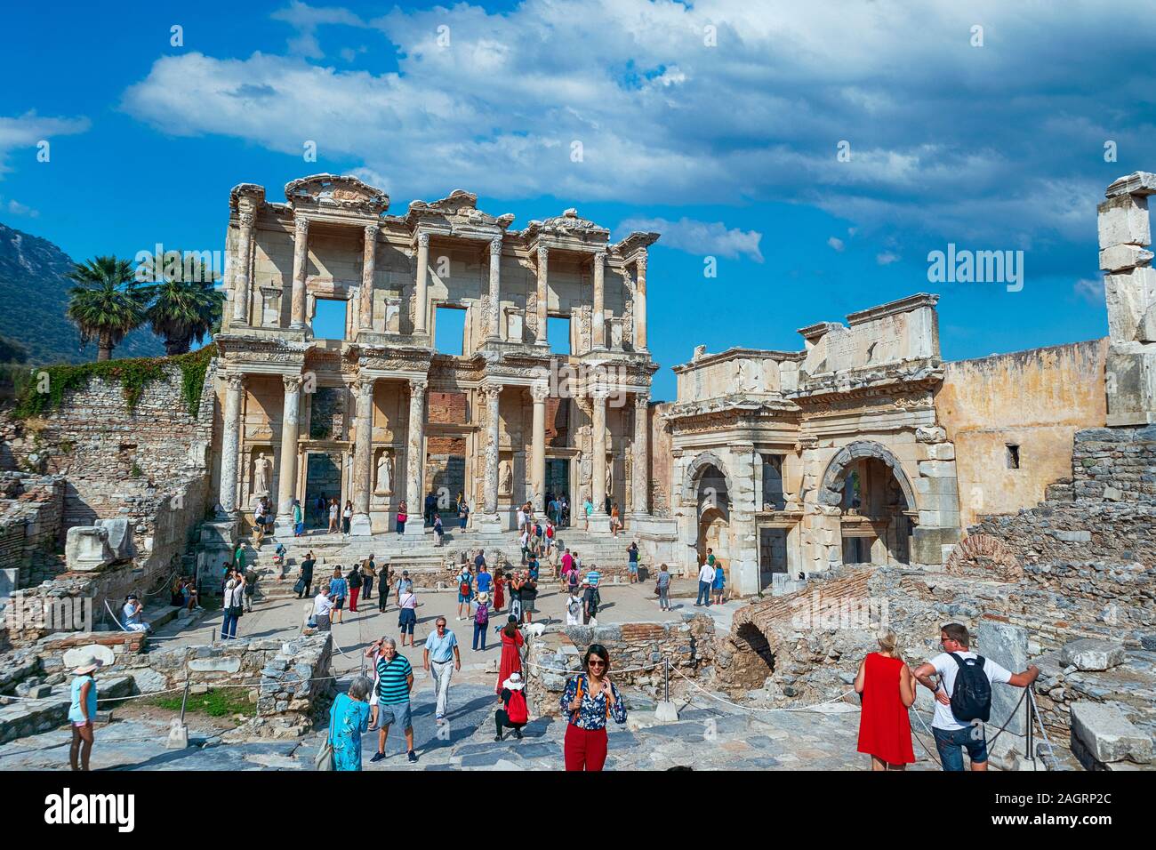 Celsius Bibliothek in der antiken Stadt Ephesus (Efes). Die meisten besuchten antiken Stadt in der Türkei. Selcuk, Izmir Türkei Stockfoto