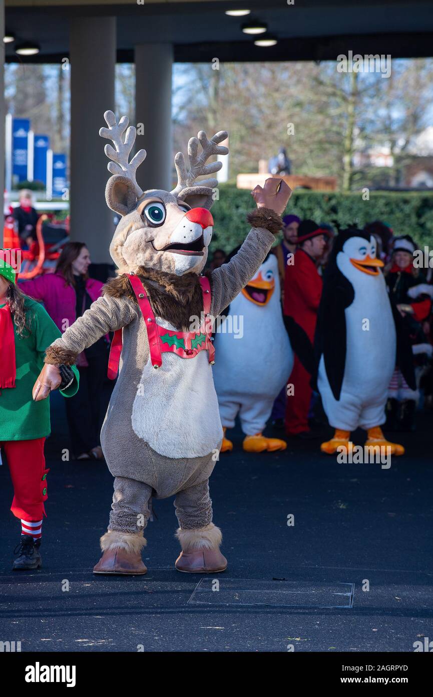 Pferderennbahn Ascot, Berkshire, Großbritannien. 21 Dez, 2019. Ascot Weihnachten Familie Racing Wochenende, Rudolph und Pinguine kommen in die Parade Ring in Ascot Rennen. Credit: alamy Live News/Credit: Maureen Maureen McLean McLean/Alamy leben Nachrichten Stockfoto