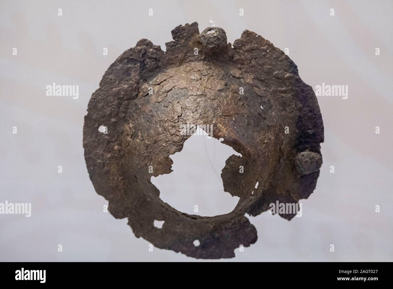 Umbo de Escudo, Carratiermes, Montejo de Tiermes, siglo V C, Museo Numantino de Soria, Soria, Comunidad Autónoma de Castilla, Spanien, Europa. Stockfoto