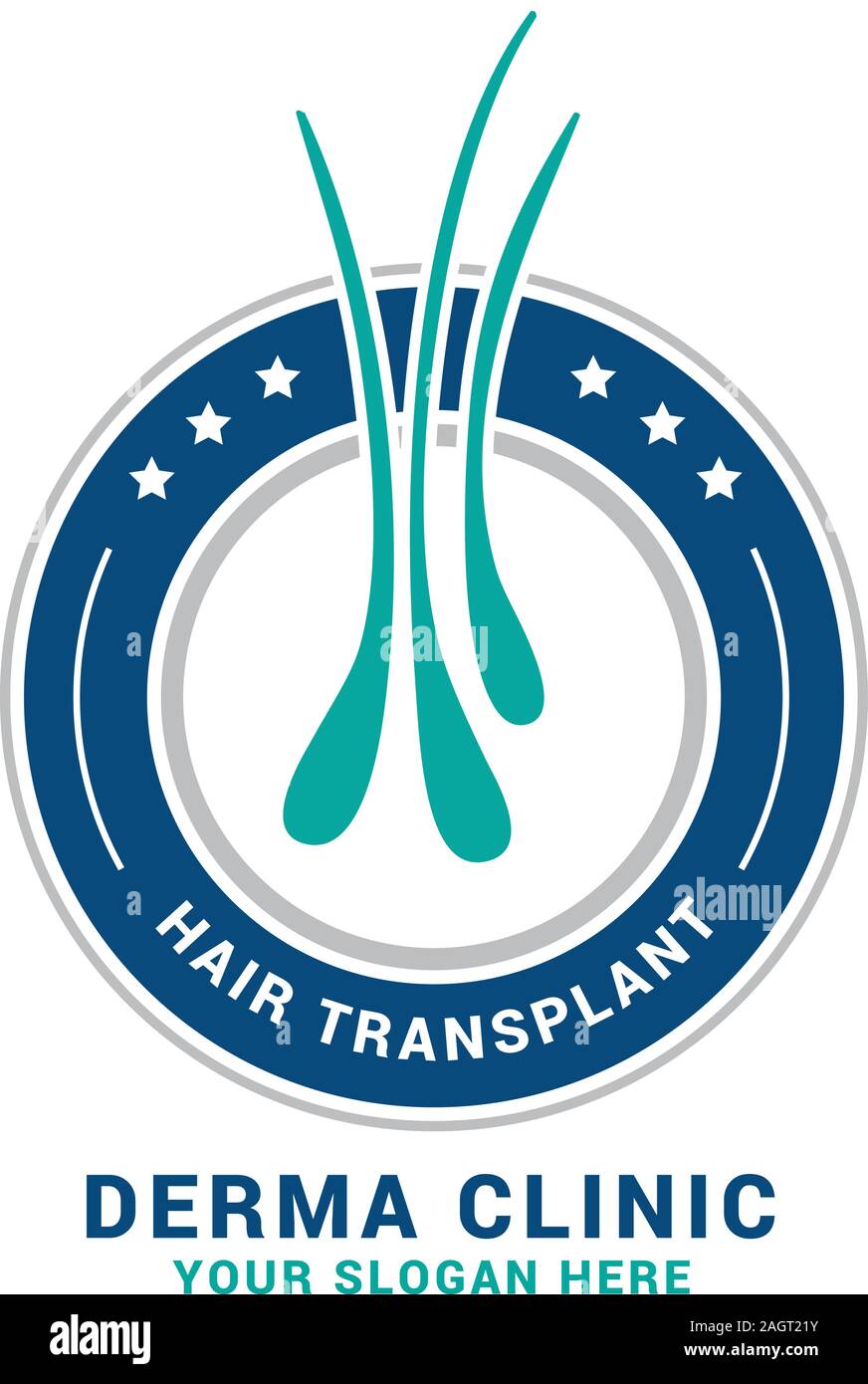 Haarpflege Dermatologie logo Icon mit Follikel medizinische Diagnostik Symbole gesetzt. Haarausfall Behandlung und Transplantation Konzept. Vektor Transplantation Stock Vektor
