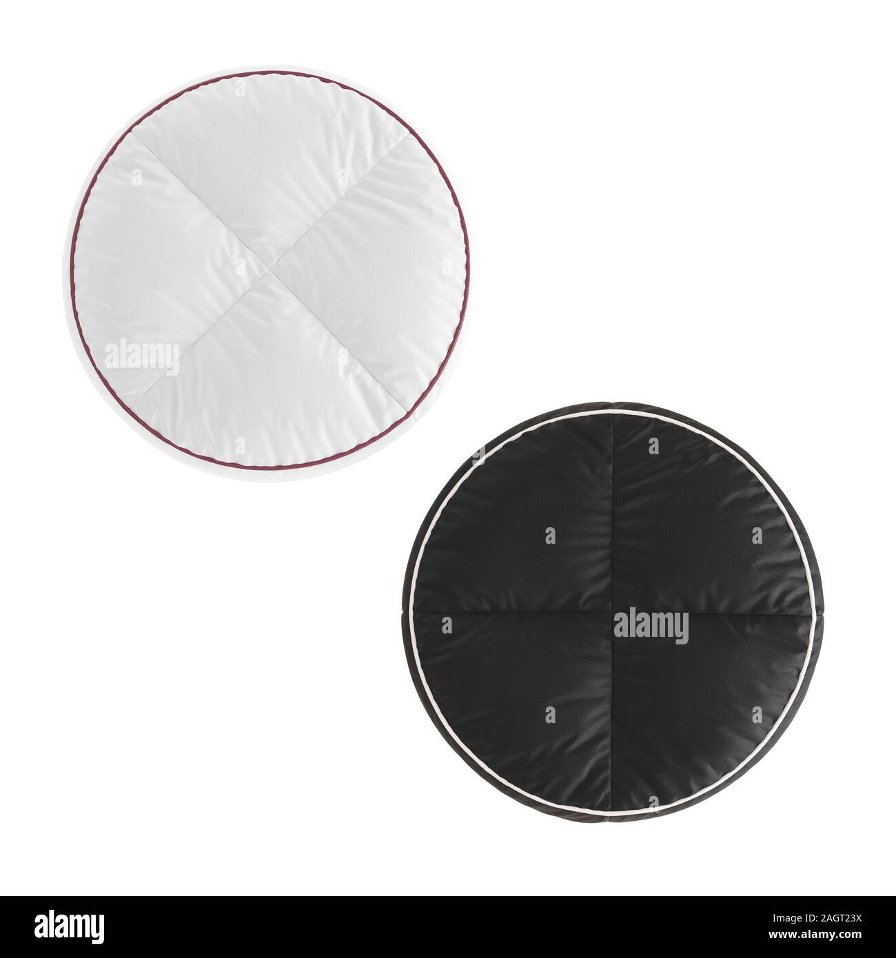 Zwei runde weiche Leder auf weißem Hintergrund. 3D-Rendering Stockfoto