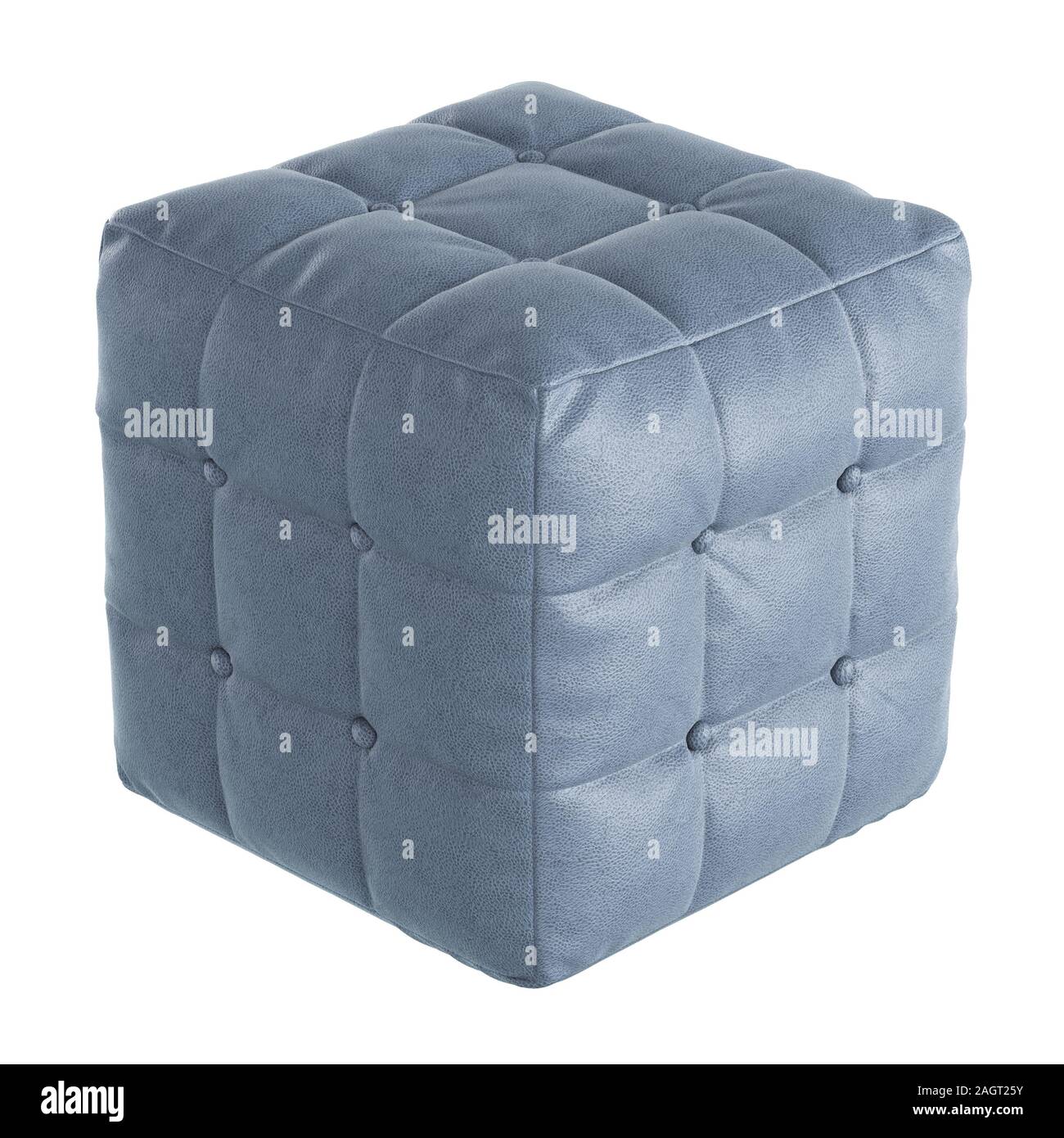 Quadratisch gesteppt Blau Leder Hocker auf weißem Hintergrund. 3D-Rendering Stockfoto