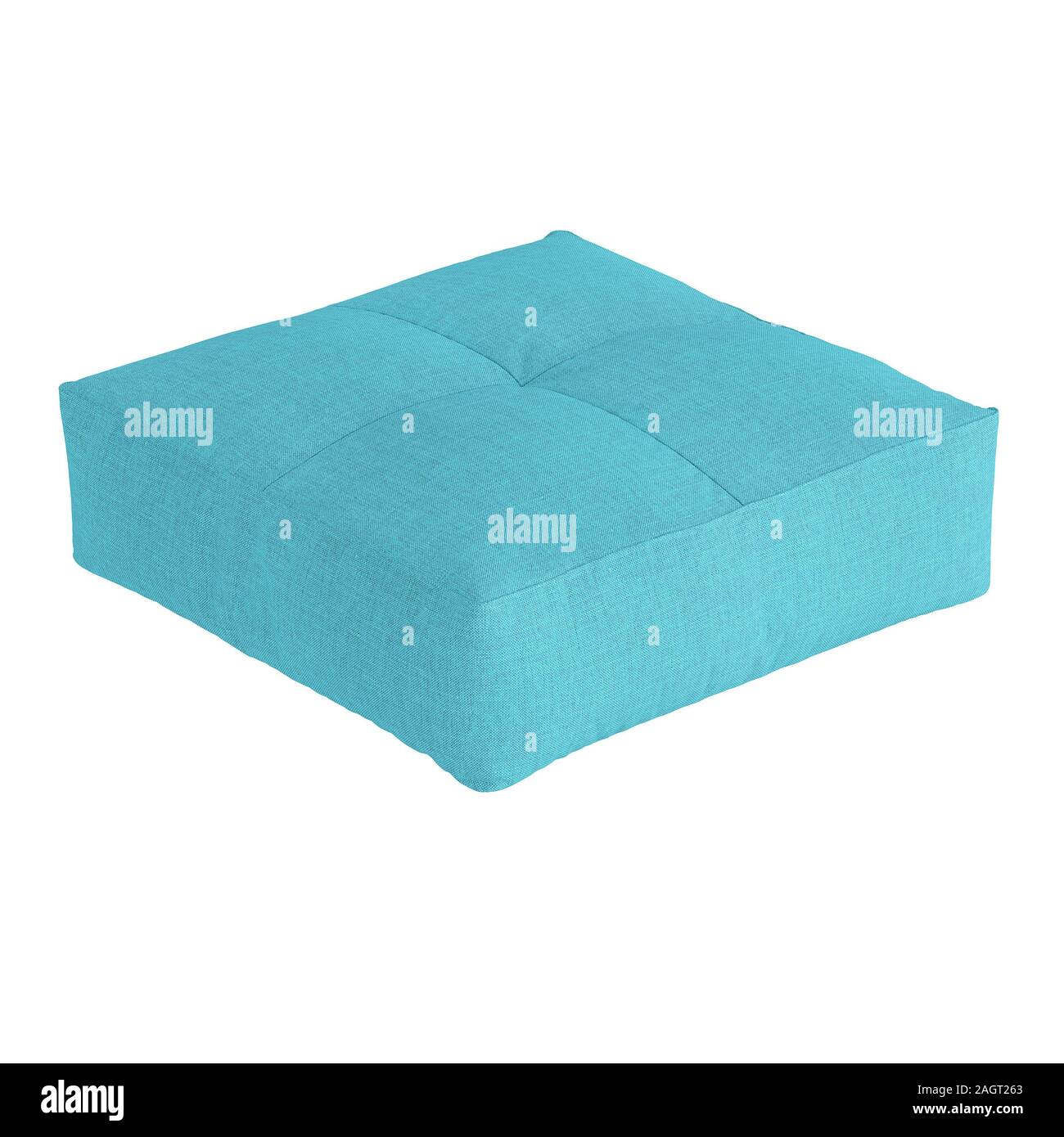 Blue Square Stoff pouf auf weißem Hintergrund. 3D-Rendering Stockfoto