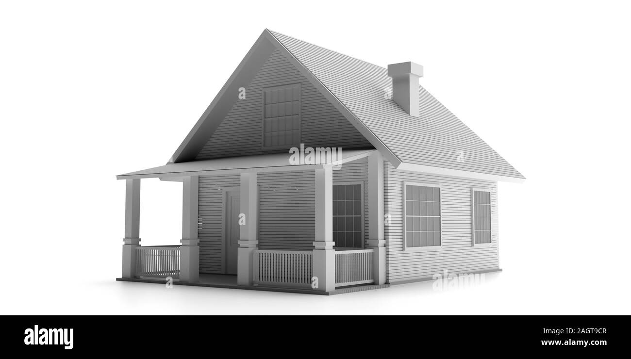 Haus der Familie. Typische amerikanische country house Modell vor weißem Hintergrund. Immobilien, Wohnungsbau Projekt Konzept. 3d illustratio Stockfoto