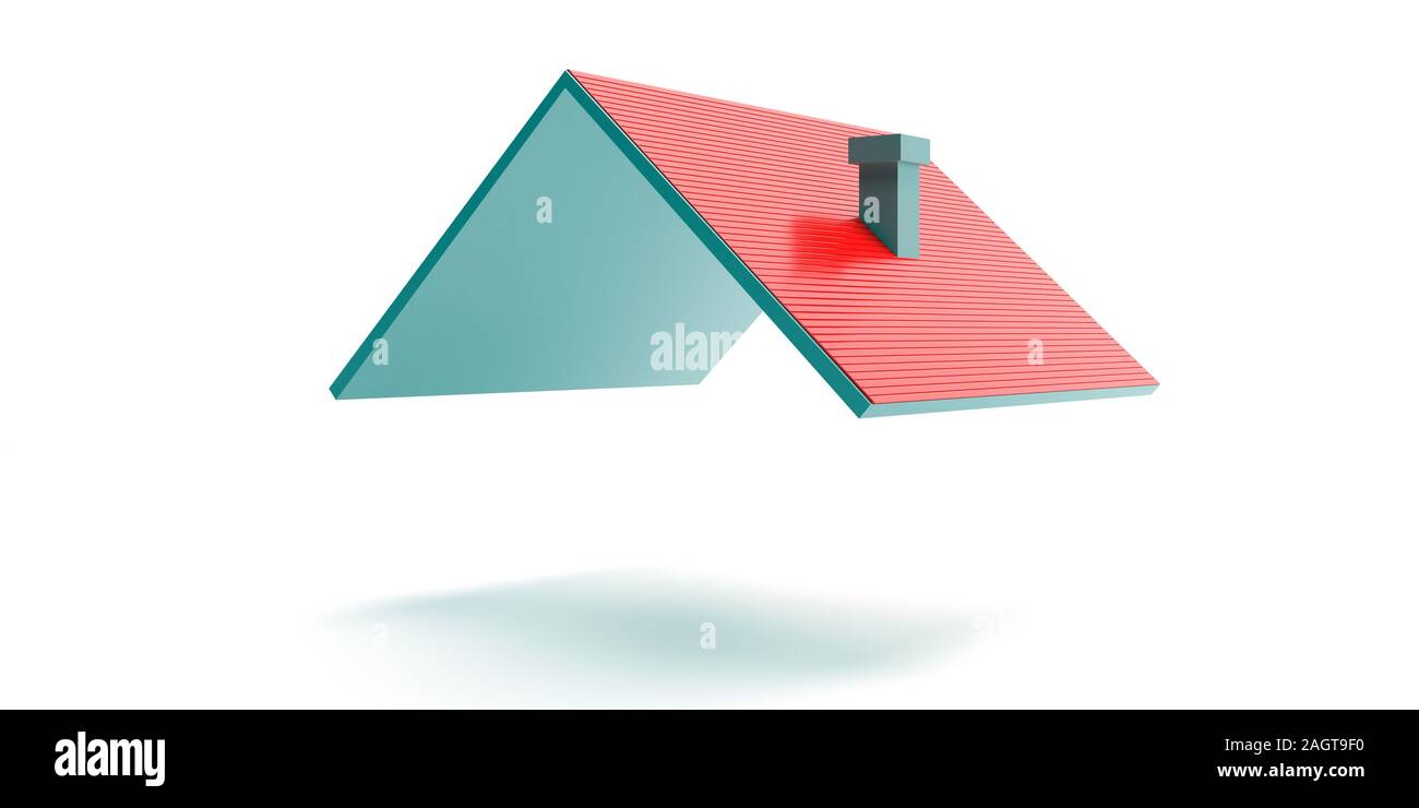 Haus Dach. Rote Fliese überdachung Modell vor weißem Hintergrund. Immobilien, Wohnungsbau Projekt Konzept. 3D-Darstellung Stockfoto