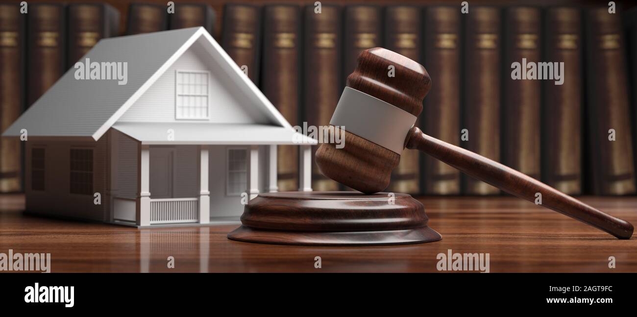 Haus Modell Und Auktion Richter Hammer Auf Einem Holztisch Recht