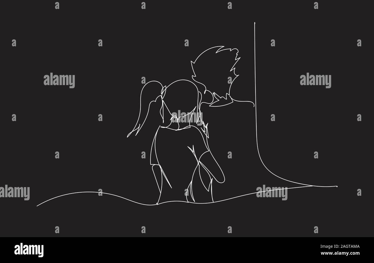 Durchgehende Linie zeichnen von junges Paar stehend Ein Line Art. Stock Vektor