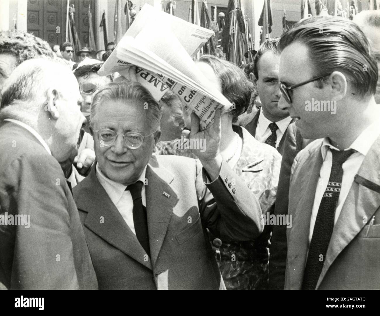Italienische Politiker Palmiro Togliatti, Nilde Iotti, und die anderen Mitglieder der Kommunistischen Partei, Rom, Italien 1960 Stockfoto