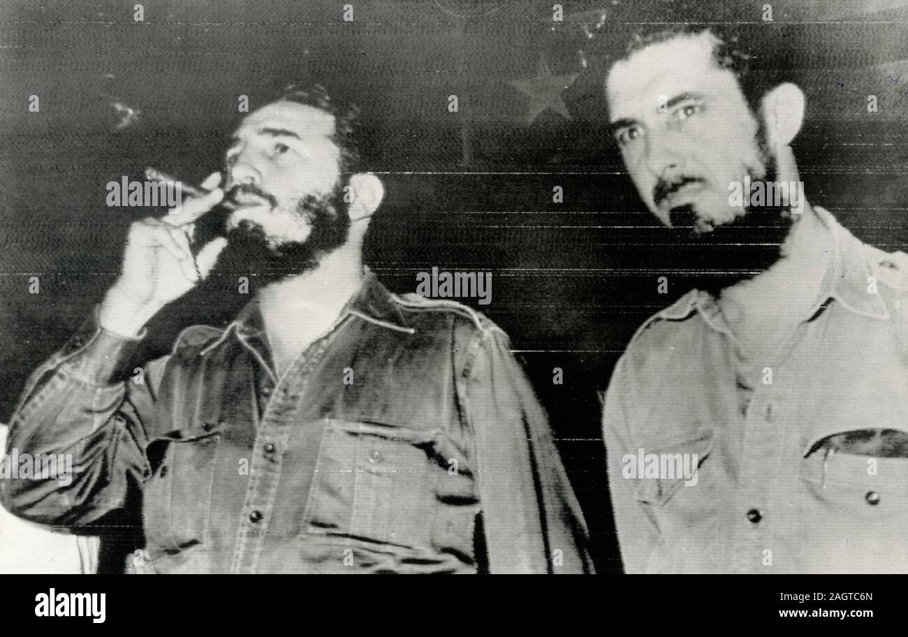 Kubanische Regierungschef Fidel Castro rauchen Zigarre, Havanna, Kuba 1960 s Stockfoto