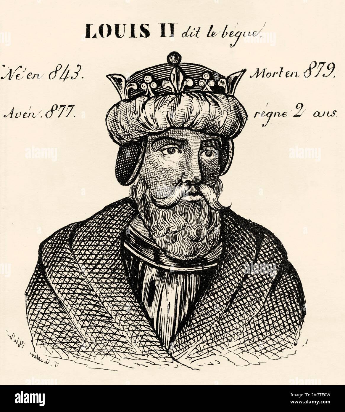 Porträt von Louis II der Stotterer (843-879). König von Frankreich von 877 bis 879. Karolingischen Dynastie. Geschichte Frankreichs, aus dem Buch Atlas de la Fran Stockfoto