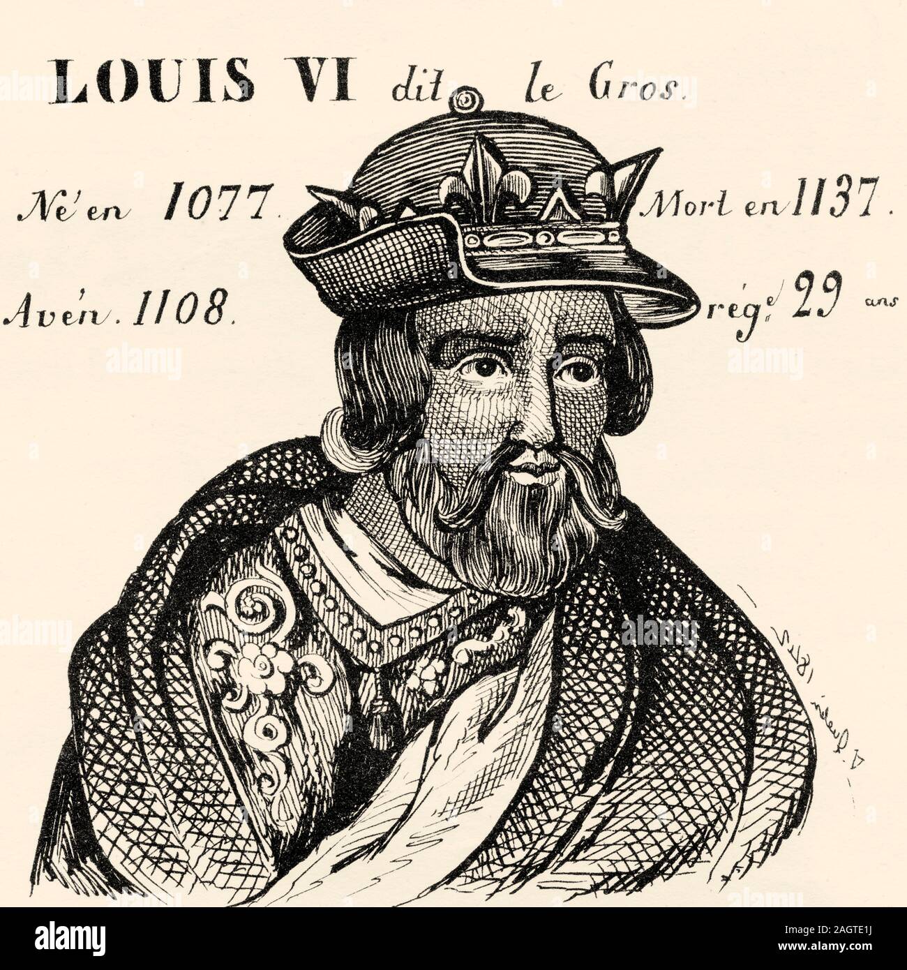 Portrait von Louis VI. der Dicke (1077 - 1137). König von Frankreich von 1108 bis 1137. Haus der Capet, direkte kapetinger oder Haus in Frankreich. Geschichte Frankreichs, Stockfoto