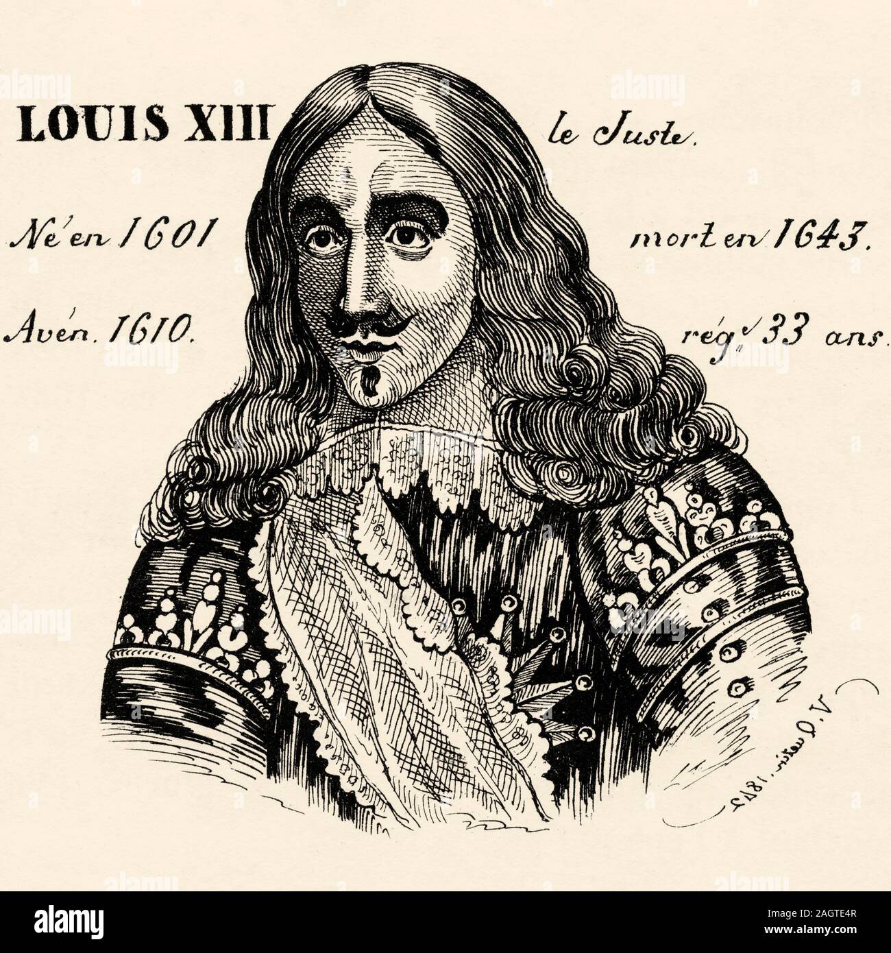 Portrait von Louis XIII. die Nur (1601 - 1643). König von Frankreich von 1610 bis 1643. Haus Bourbon. Geschichte Frankreichs, aus dem Buch Atlas de la France Stockfoto