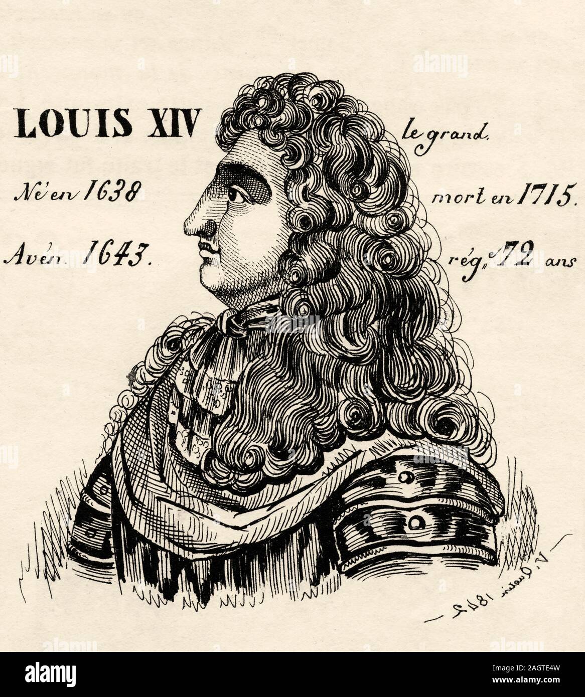 Portrait von Louis XIV., der Sonnenkönig (1638 - 1715). König von Frankreich von 1643 bis 1715. Haus Bourbon. Geschichte Frankreichs, aus dem Buch Atla Stockfoto