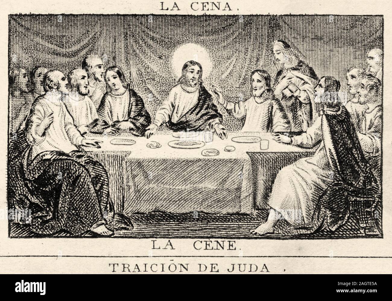 Eine alte eingravierten Abbildung Bild Der Verrat des Judas, der beim Letzten Abendmahl. Geschichte Frankreichs, aus dem Buch Atlas de la France 1842 Stockfoto