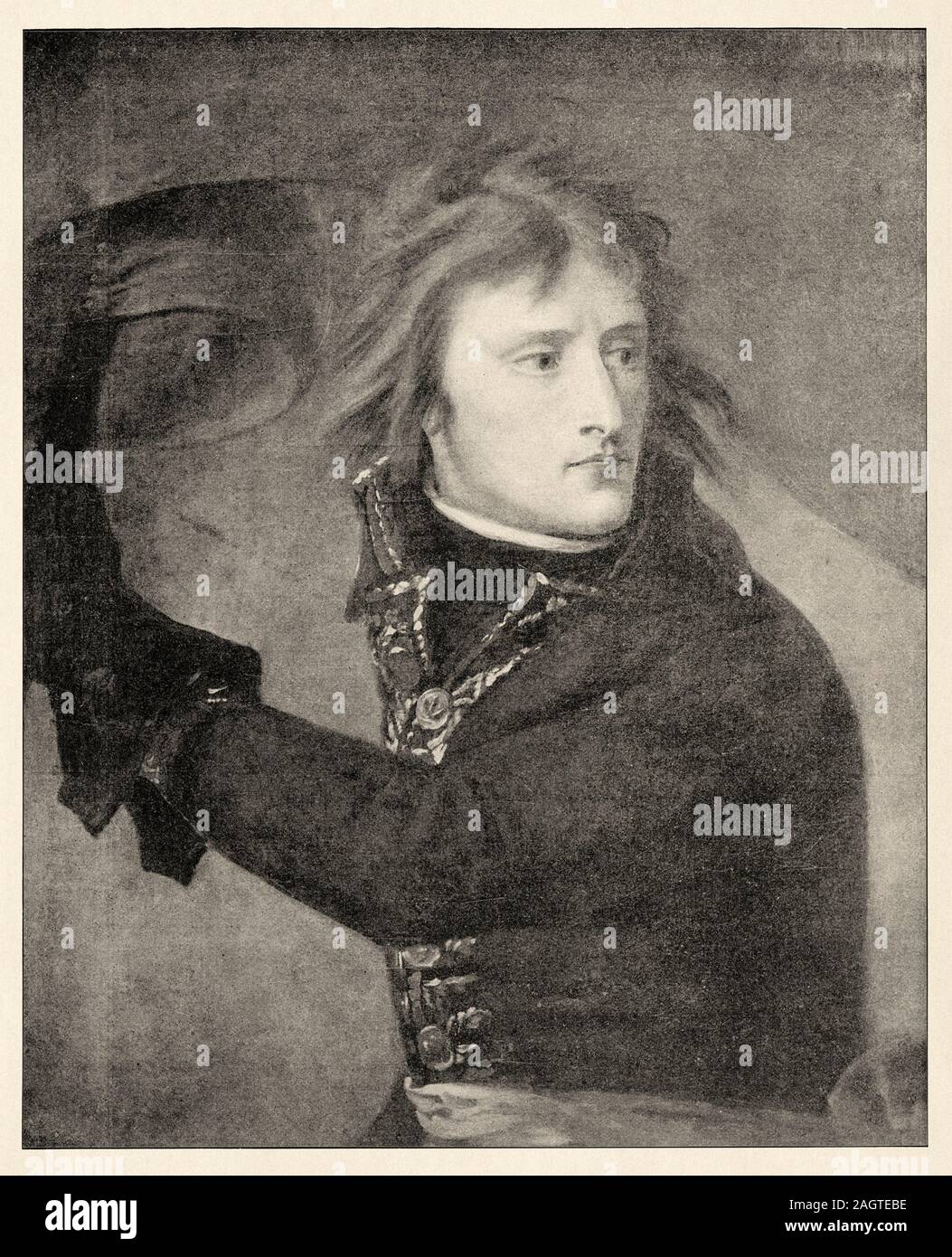 Porträt von Napoleon Bonaparte an der Pont d'Arcole. Geschichte Frankreichs, alte eingravierten Abbildung Bild aus dem Buch Histoire contemporaine par l'ima Stockfoto