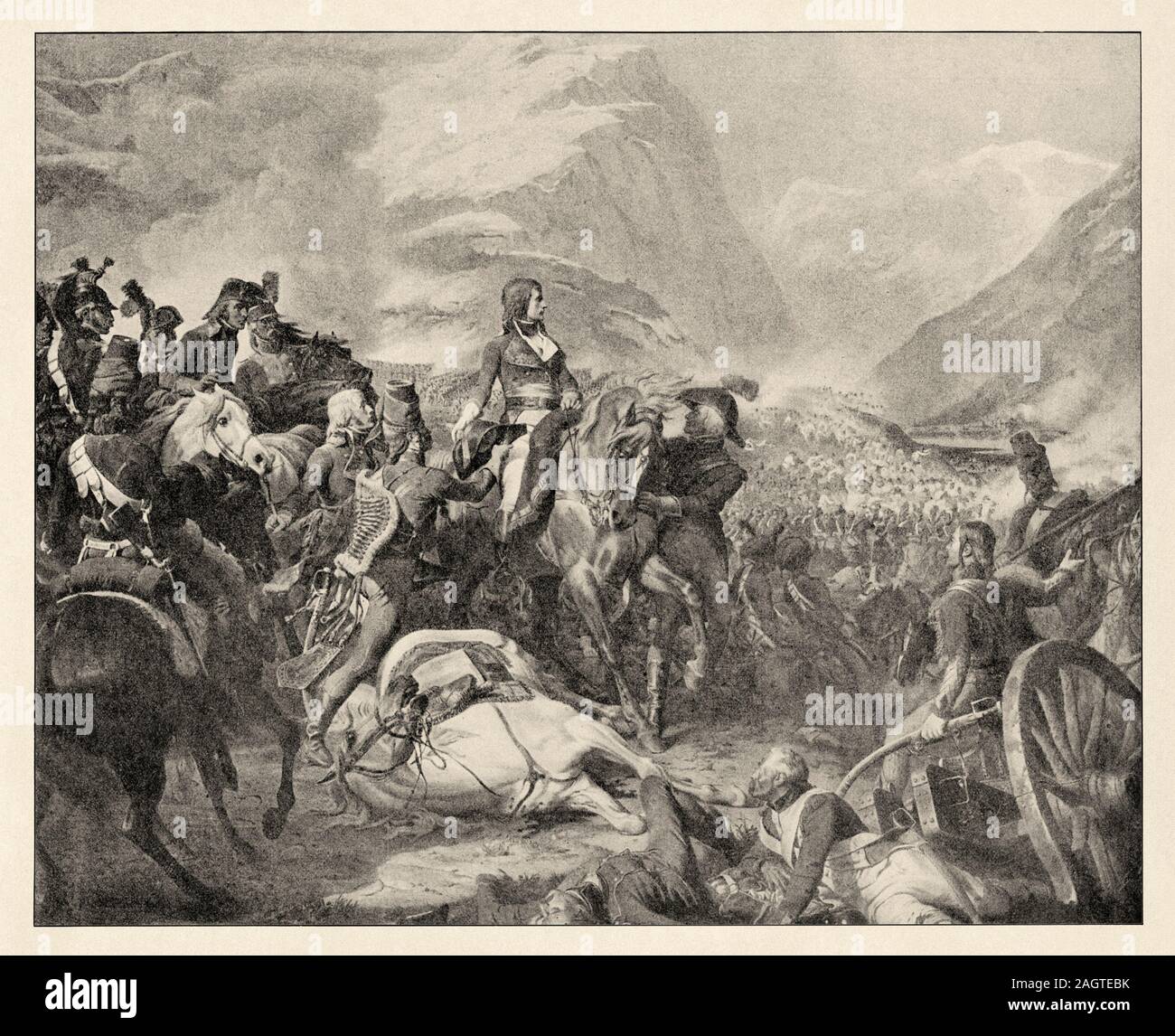 Napoleon Bonaparte in der Schlacht von Rivoli, 1797. Geschichte Frankreichs, alte eingravierten Abbildung Bild aus dem Buch Histoire contemporaine par l'image Stockfoto