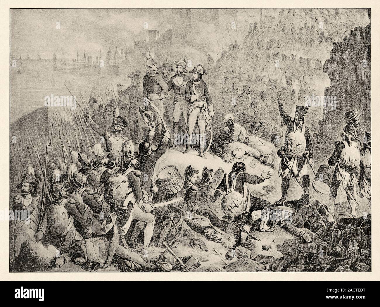 Napoleon Bonaparte während der Belagerung von Saint-Jean-d'Acre, während der Kampagne von Ägypten im Jahr 1799. Geschichte Frankreichs, alte eingravierten Abbildung Bild her Stockfoto