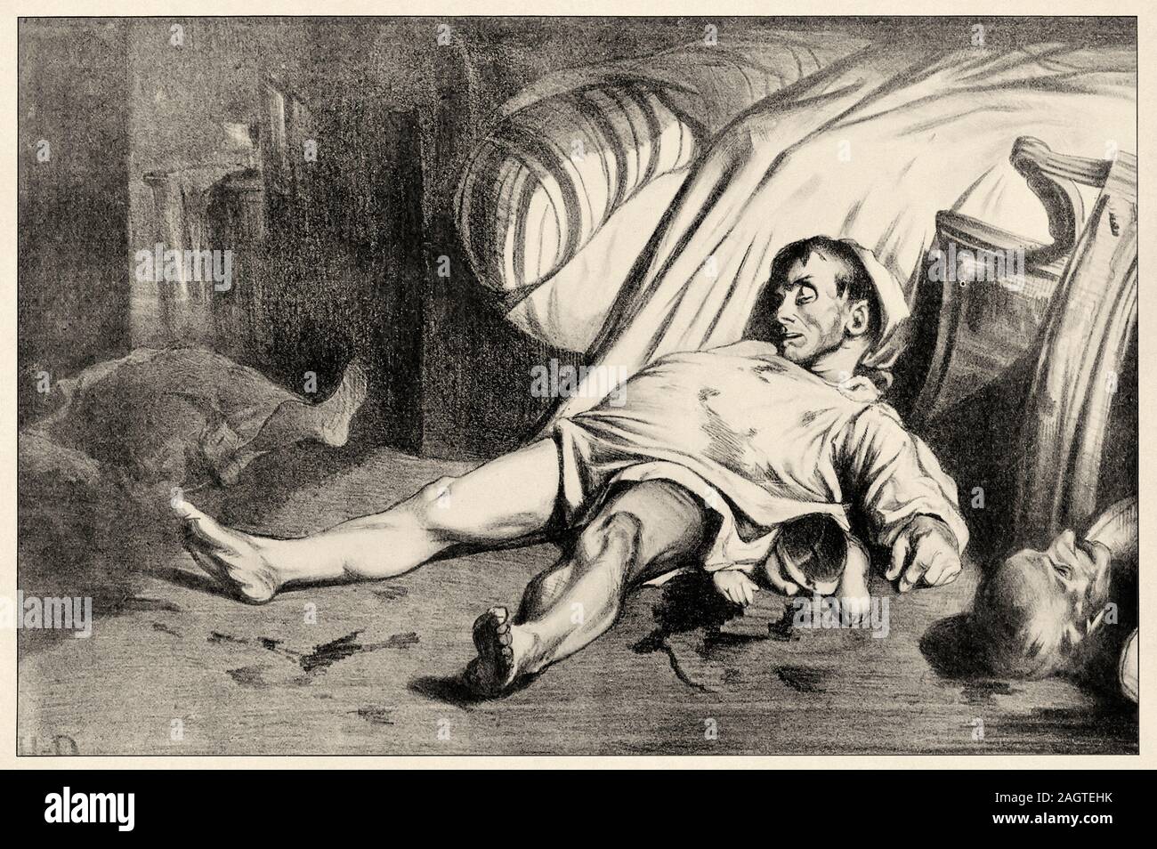 Das Massaker an der Rue Transnonain ist einer Lithographie von Honoré Daumier (1808-1879), die sie bezeugen und Bären zu einem Massaker im Zusammenhang mit einer Volksbewegung auf Apri Stockfoto