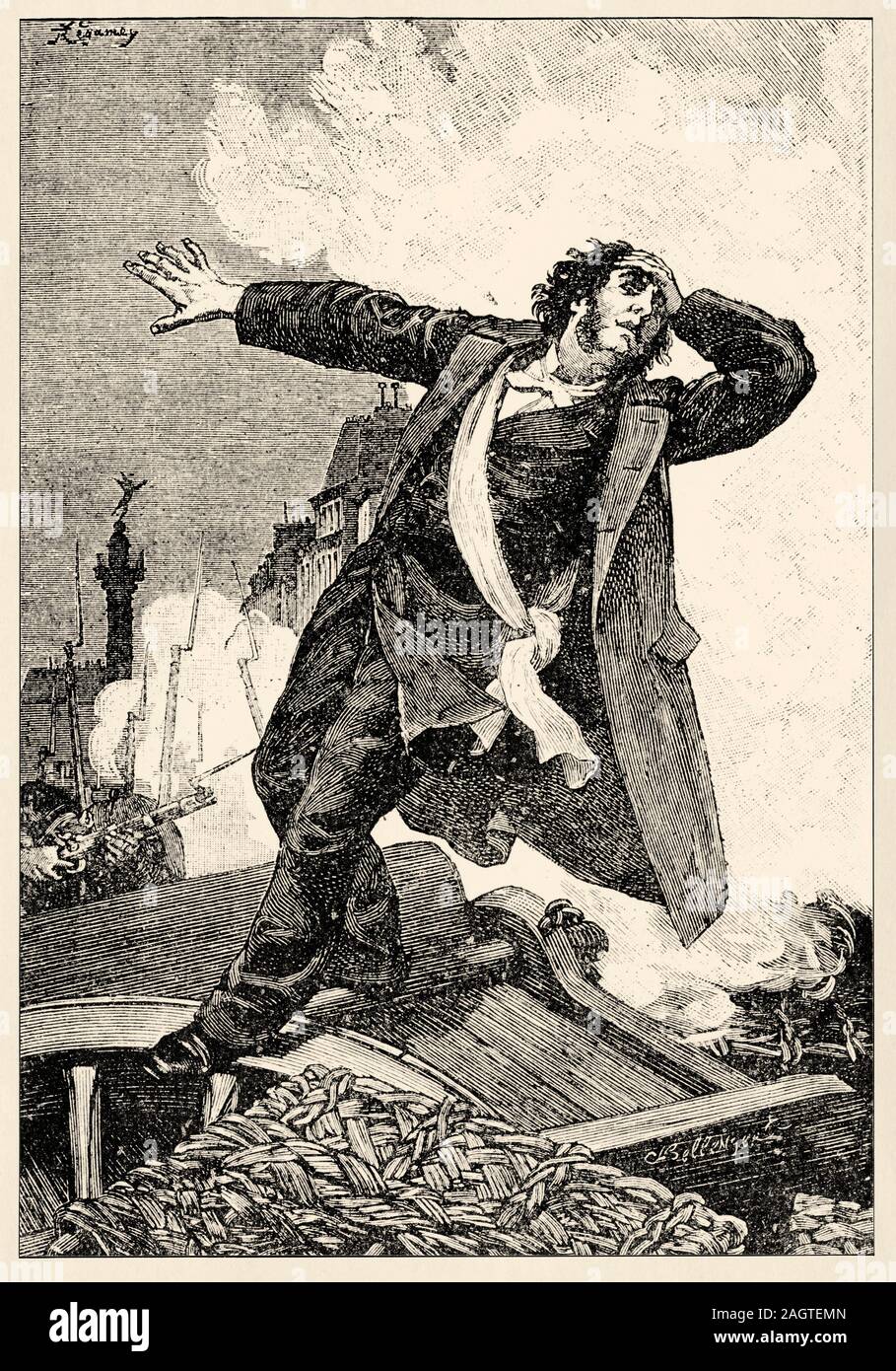 Staatsstreich vom Dezember 1851. Dezember 3, 1851. Der Tag, an dem die stellvertretende Baudin auf einer Barrikade der Faubourg Saint-Antoine getötet wird. Geschichte Frankreichs, o Stockfoto