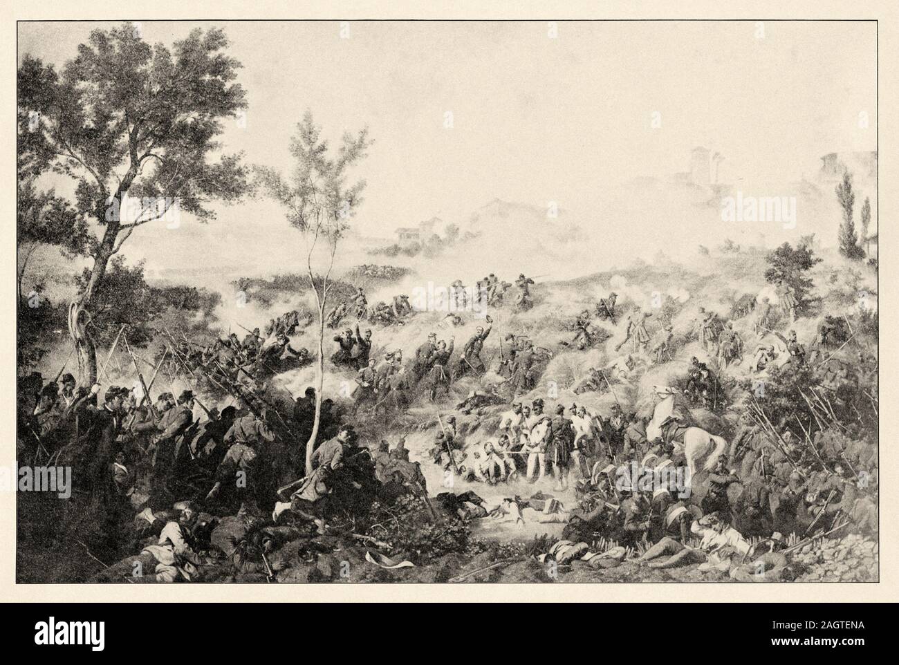 Der Krieg in Italien. Die Schlacht von Montebello, die am 20. Mai 1859 stattgefunden hat, ist Teil des Zweiten Unabhängigkeitskrieges nach dem Österreichischen inva Stockfoto
