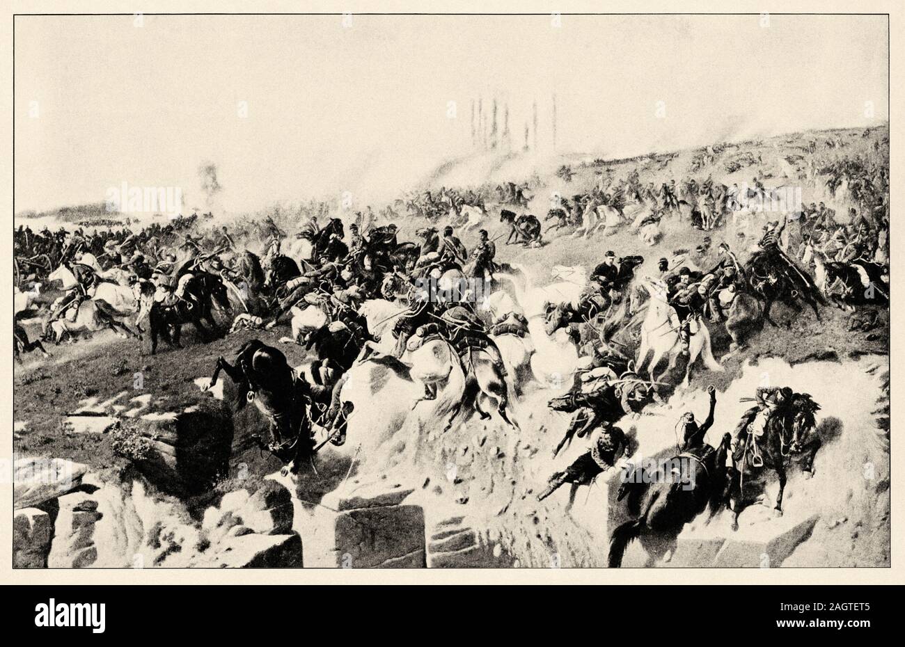 Französische Kavallerie in Floing in der Nähe von Sedan 1870. Der Deutsch-Französische Krieg. Franco-Allemande war ein Krieg, der zwischen dem 19. Juli 1870 und Mai gekämpft wurde Stockfoto