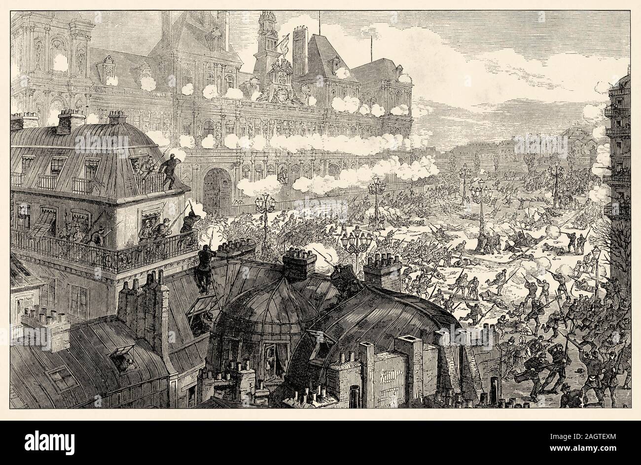 Angriff auf das Rathaus von Aufständischen, 22. Januar 1871. Die Belagerung von Paris, vom 19. September 1870 bis 28. Januar 1871 und der daraus folgenden occupatio Stockfoto