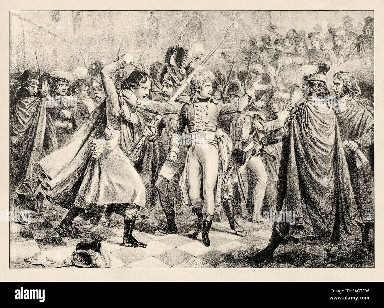 General Bonaparte auf dem Rat der Fünfhundert, in Boulogne-billancourt. November 10, 1799. Der Staatsstreich vom 18 Brumaire 10. November, Stockfoto