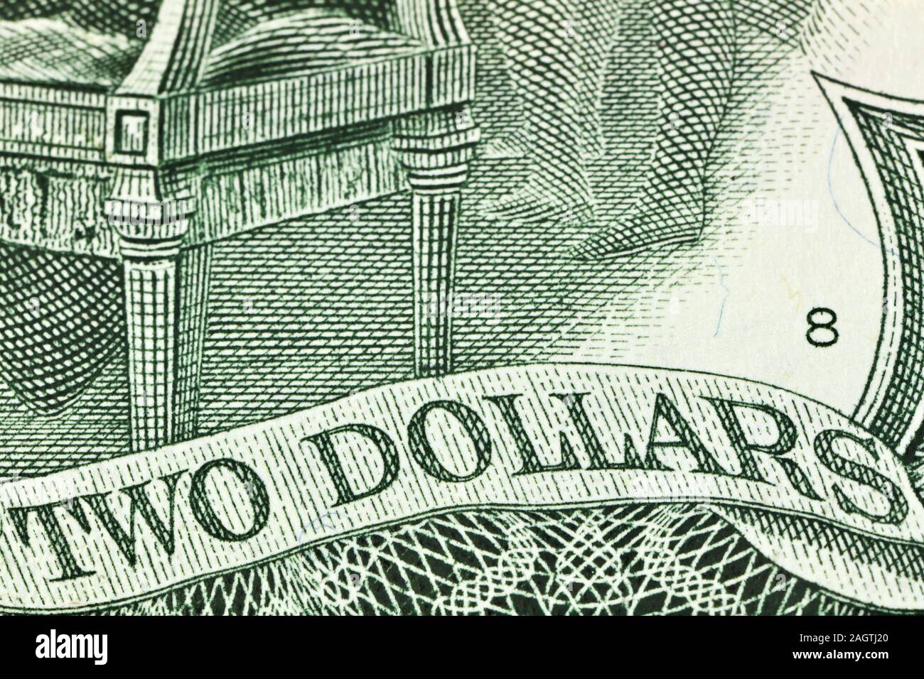 Nahaufnahme eines Vereinigten Staaten zwei - Dollar Bill Stockfoto