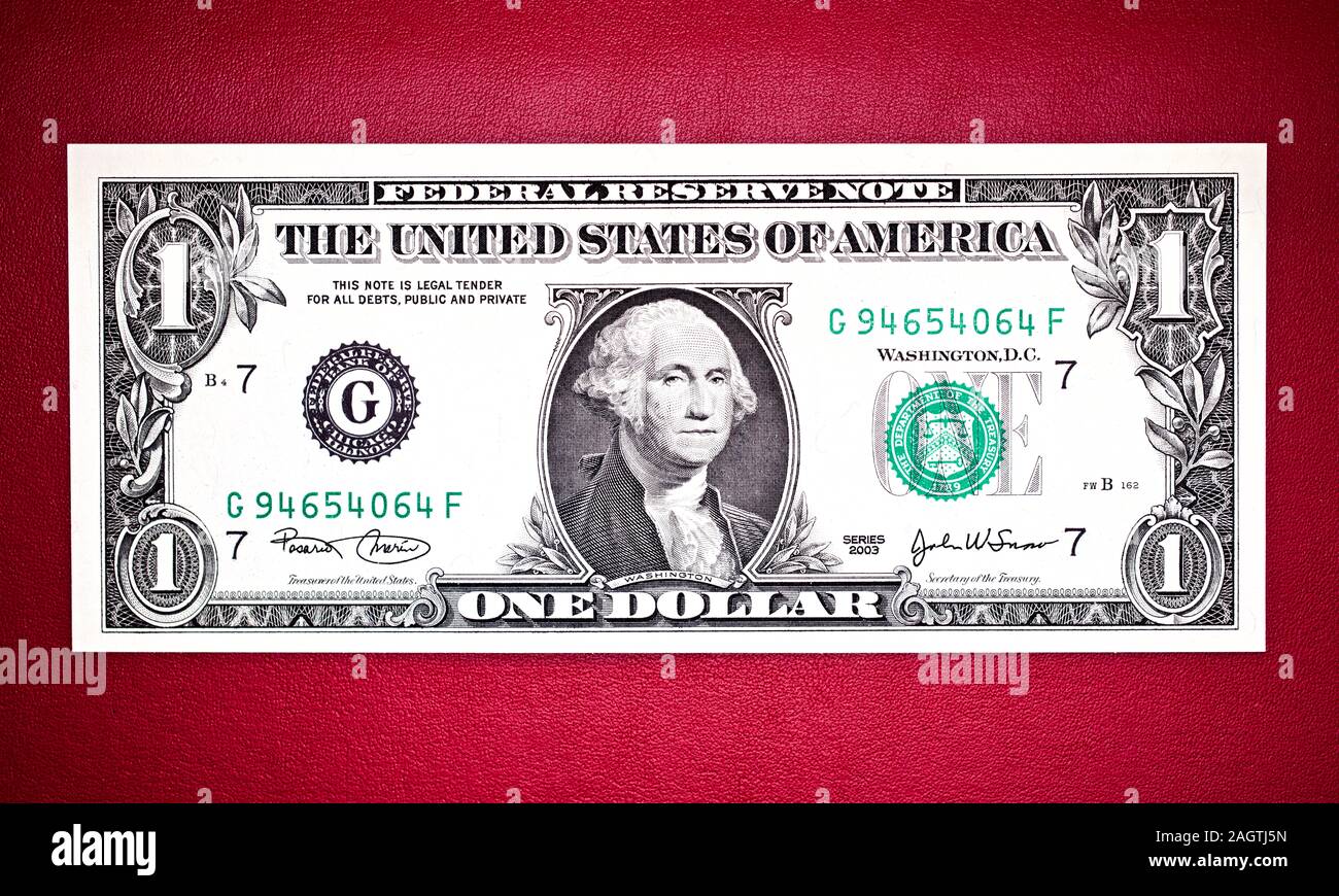 United States one-dollar Bill verfügt über die erste US-Präsident (1789-1797), George Washington Stockfoto