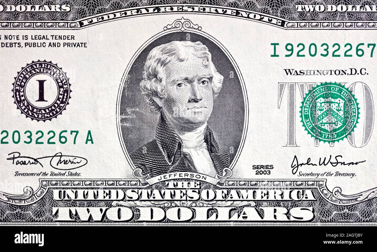Usa 2 Dollar Bill Stockfoto