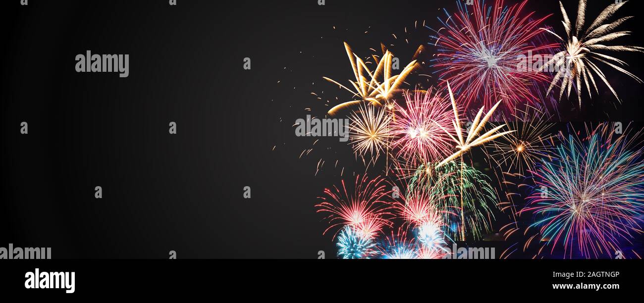 Frohes Neues Jahr 2020 Postkarte mit Feuerwerk Stockfoto