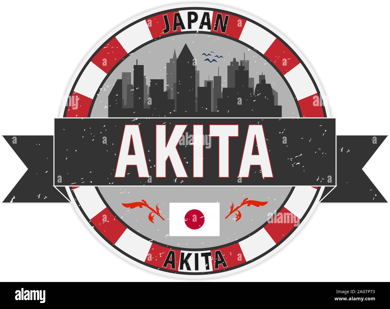 Japanische Stadt Akita grungy Stempel Vector Illustration Stock Vektor