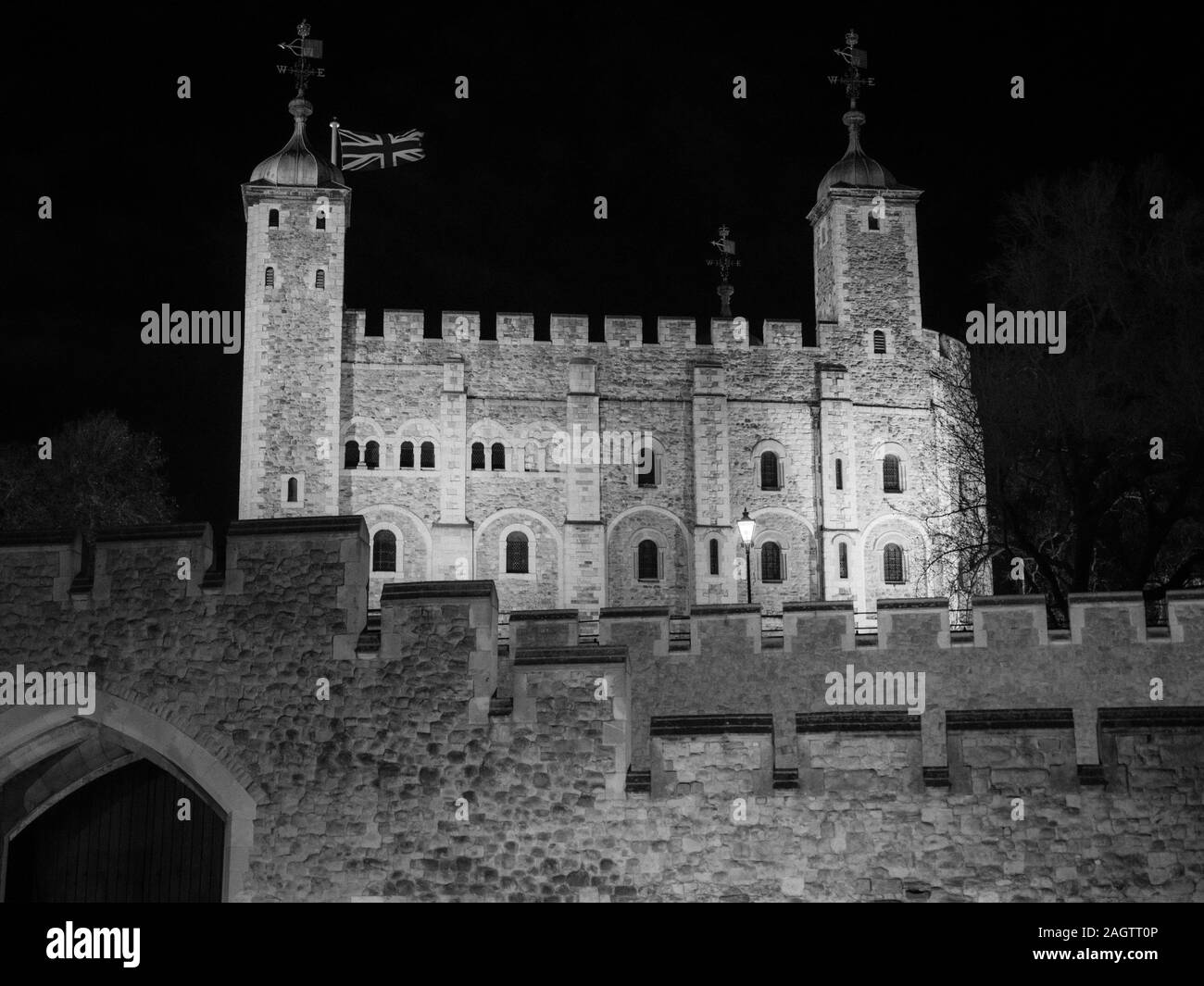 Schwarz und Weiß, Wilhelm der Eroberer Schloss, den Weißen Turm, Turm von London, City of London, London, England, UK, GB. Stockfoto