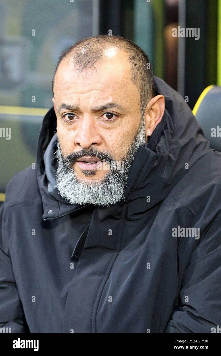 Norwich, UK. 21 Dez, 2019. Wolverhampton Wanderers managerÊNuno während der Premier League Match zwischen Norwich City und Wolverhampton Wanderers im Carrow Road am 21. Dezember 2019 in Norwich, England. Credit: PHC Images/Alamy leben Nachrichten Stockfoto