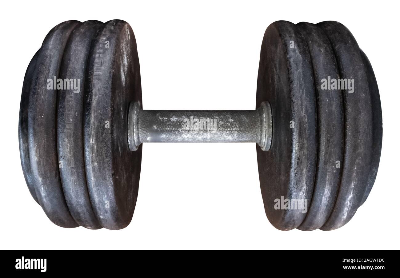 Isolierte Grungy alte Dumb-Bells auf weißem Hintergrund Stockfoto