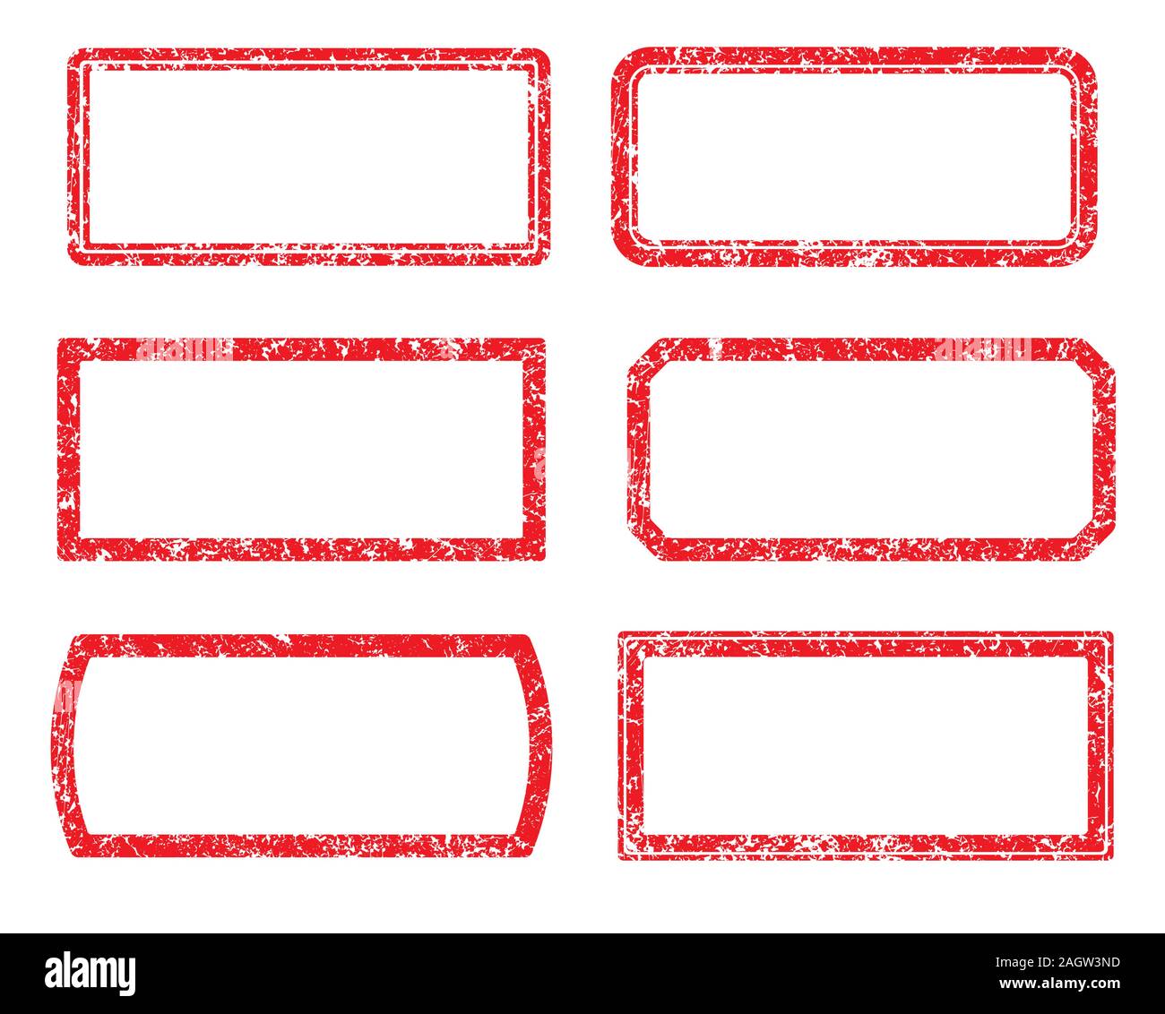 Satz von sechs quadratische und rechteckige grunge Vektor Vorlagen für Stempel Stock Vektor