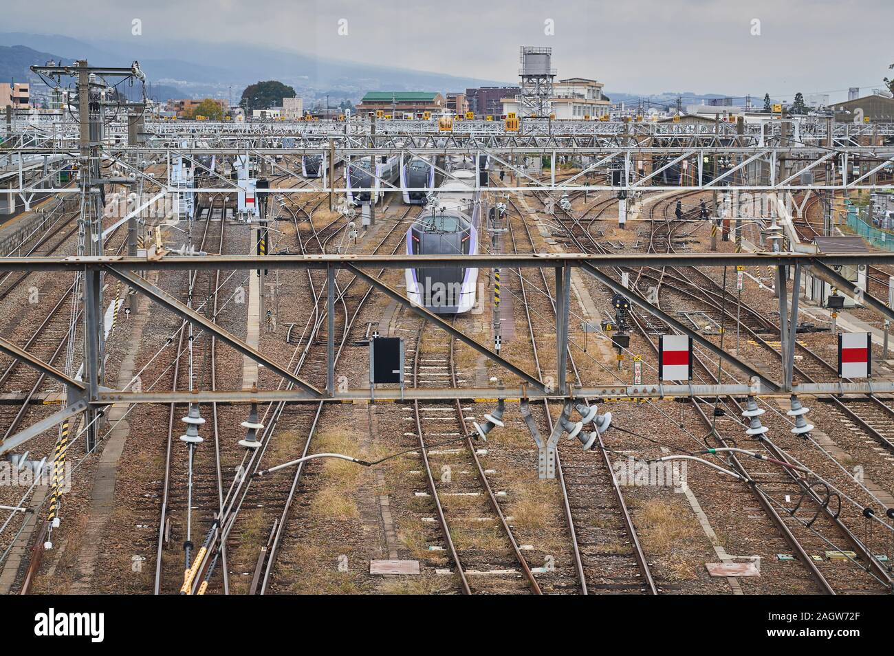 Endpunkt der Eisenbahn von Hi-speed Train in Nagano Japan Stockfoto