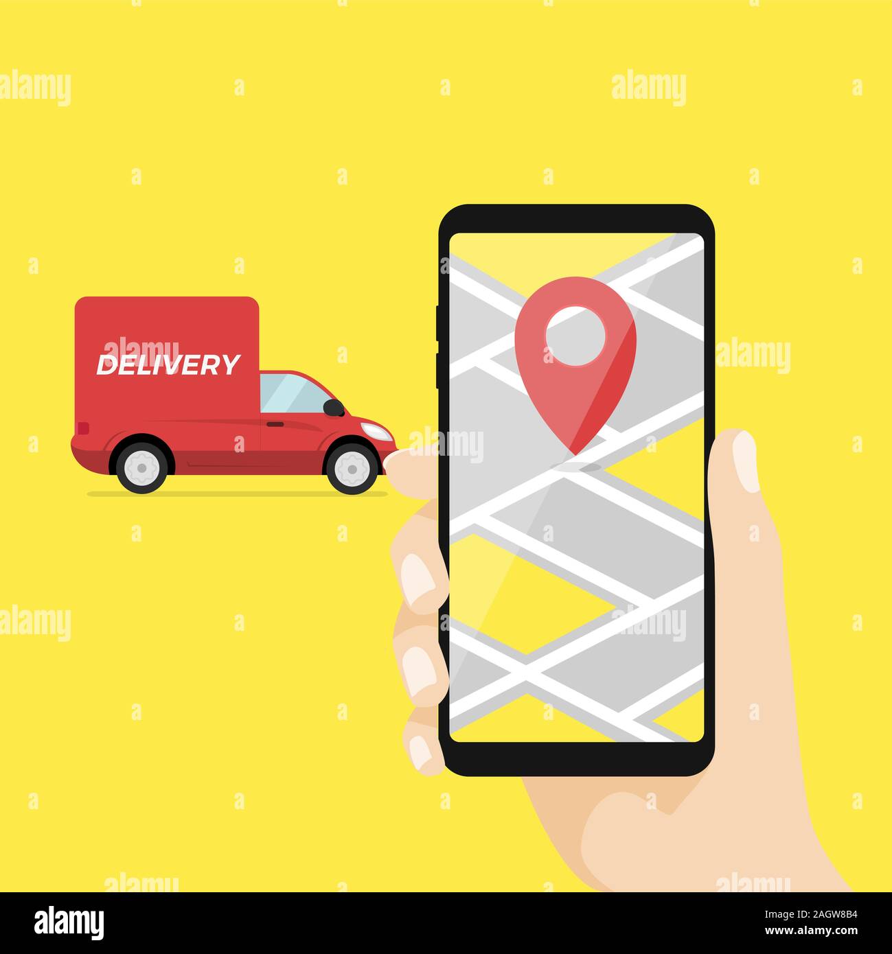 Hand, smart phone mit app Sendungsverfolgung. Vektor Stock Vektor