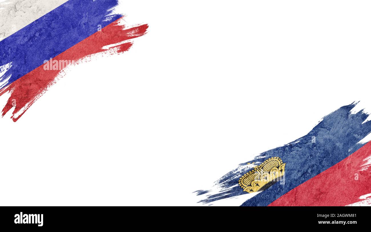 Flaggen Russlands und Liechtenstein auf weißem Hintergrund Stockfoto