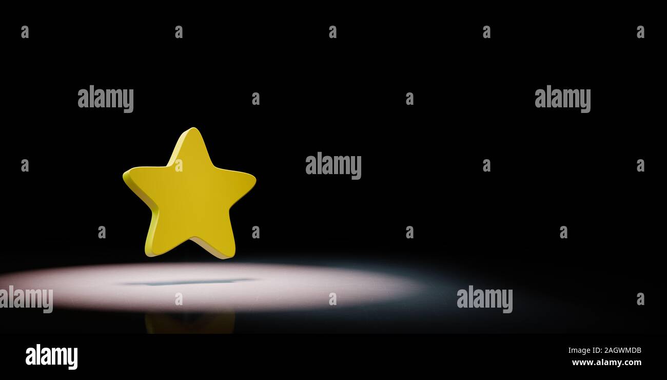 Gelbe Lesezeichen Star Symbolform gefundenen auf schwarzen Hintergrund mit Kopie Raum 3D-Darstellung Stockfoto