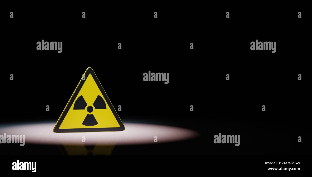Ionisierende Strahlung Gefahrensymbol gefundenen auf schwarzen Hintergrund mit Kopie Raum 3D-Darstellung Stockfoto