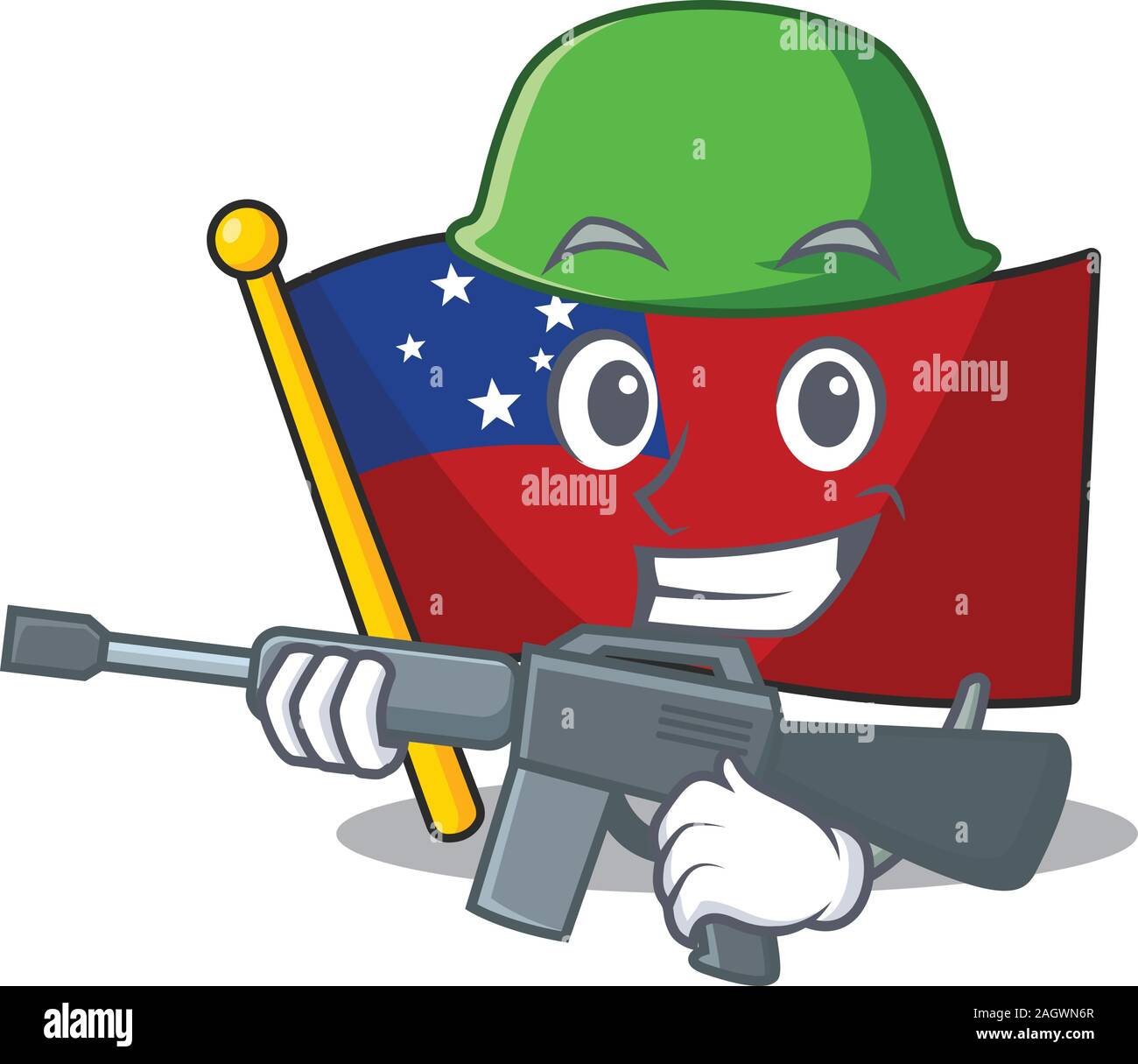 Ein Maskottchen der Flagge samoa Blättern Armee mit Maschinengewehr Stock Vektor