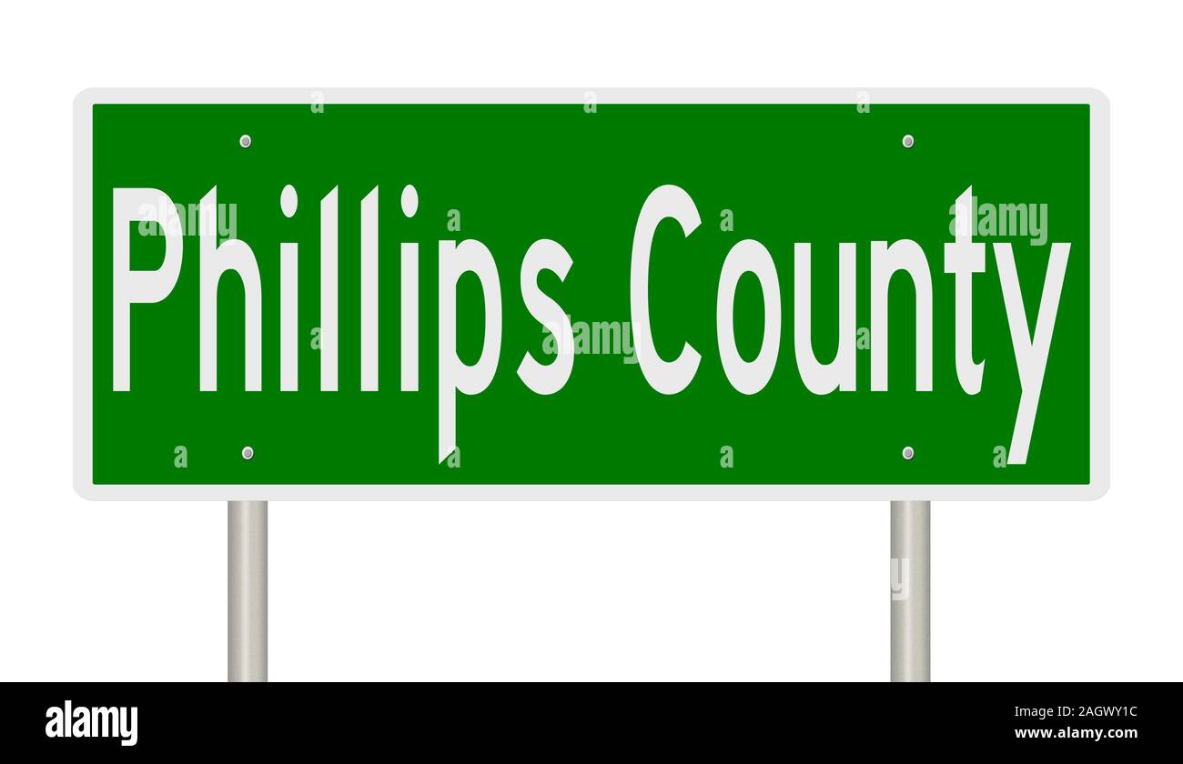 Rendering von einem grünen 3d Autobahn Zeichen für Phillips County Stockfoto